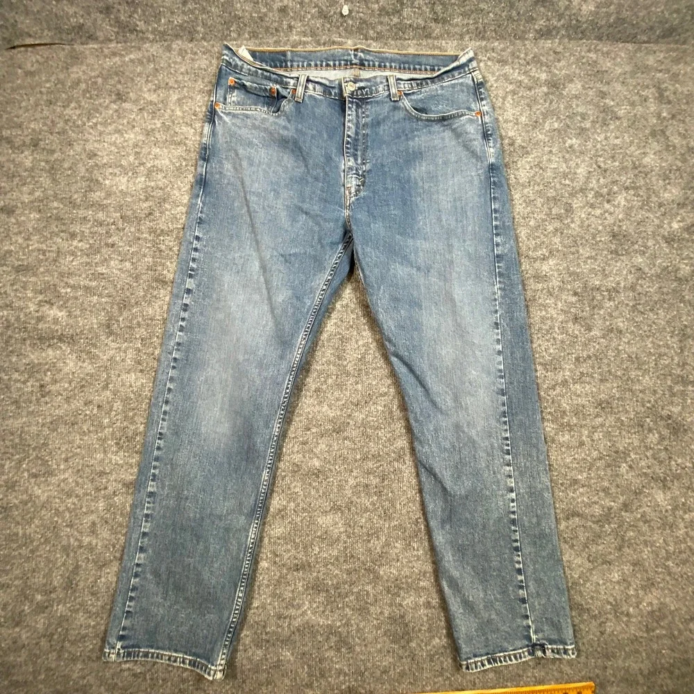 Levis 505 Mens Regular Fit Straight Leg Medium Wash Blue Denim Jeans 36x32